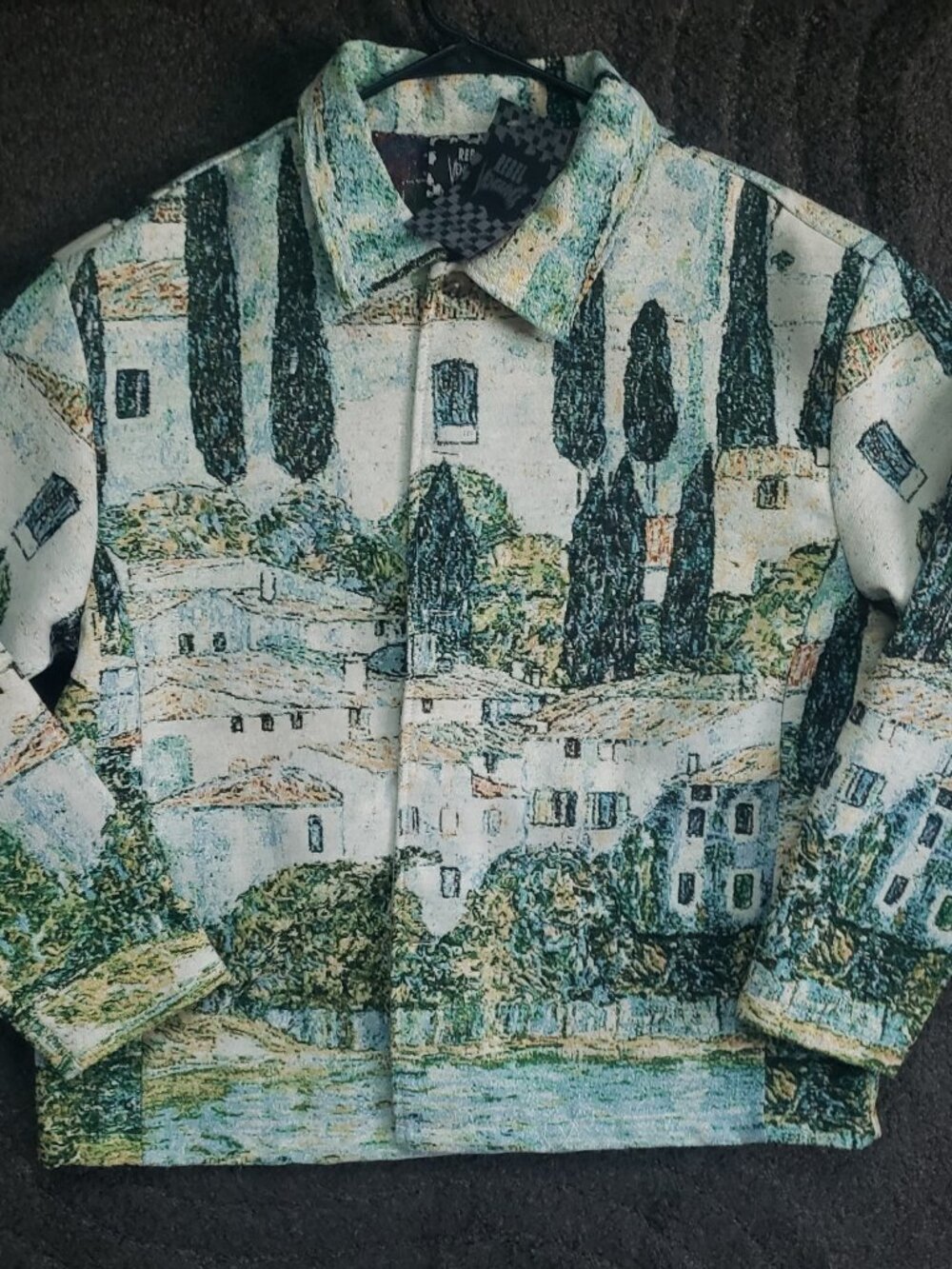 Rebel Vengeance Tapestry Jacket Mens M Multicolor Tapestry Scenic Landscape